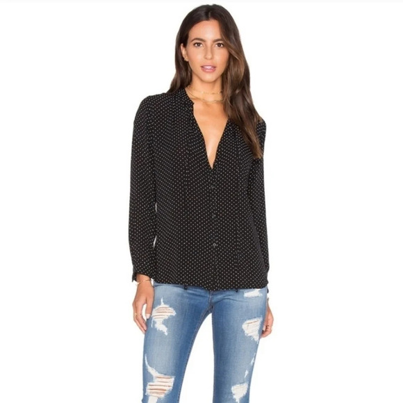 Rails Abby Rayon Button Up Blouse with Neck Tie Navy Floulard Print Small - Picture 16 of 16